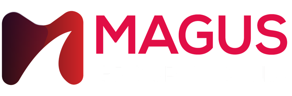 Magus Group Albania: Logo në dy rreshta · sfond i errët
