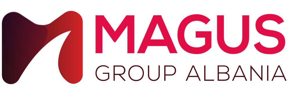 Magus Group Albania: Logo në dy rreshta · sfond i çelët